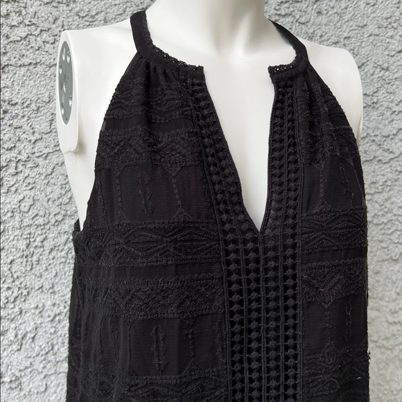 Joie Eliska Black Crochet Tank Top Halter V-neck Blouse Sleeveless Shirt Fringe - Picture 8 of 14